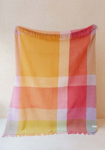 TBCo Recycled Wool Blanket In Orange Waffle Block Check