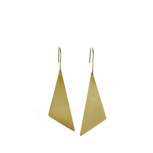 Just Trade  Geometric Brass Offset Tri Earrings