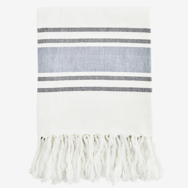 Madam Stoltz Striped Hammam Towel (White/Blue)