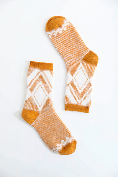 leto Faux Mohair Aztec Pattern Socks- Mustard