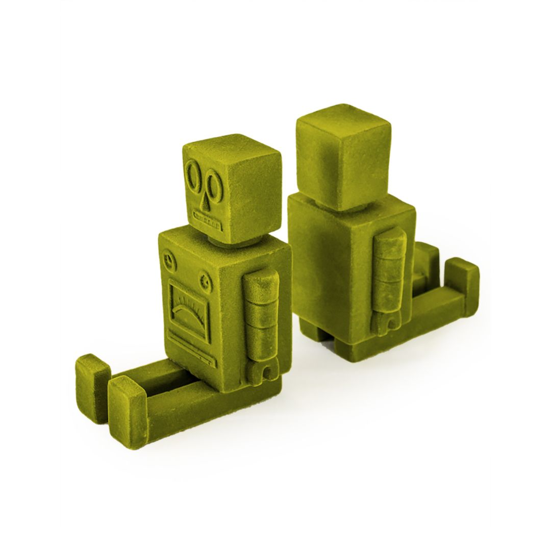 &Quirky Olive Green Robot Flocked Pair of Bookends