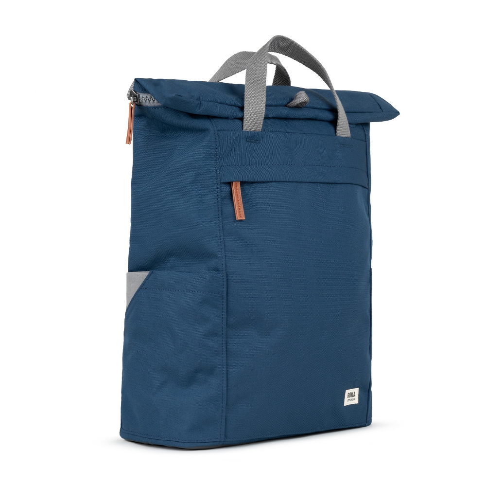 ROKA Roka London Back Pack Rucksack Finchley A Large Recycled Repurposed Sustainable Canvas In Deep Blue