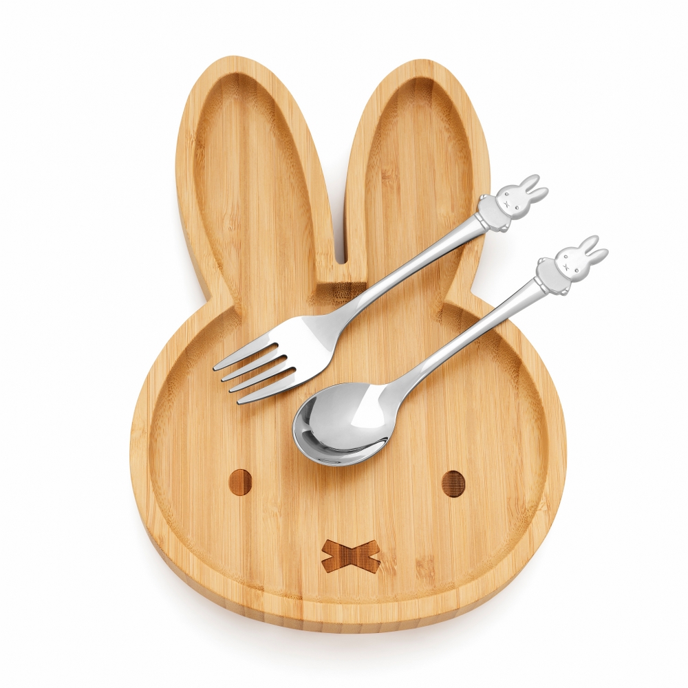 Zilverstad Holland Zilverstad Childrens Dinner Set Miffy Design With Bamboo Plate Plus Spoon And Fork In Stainless Steel