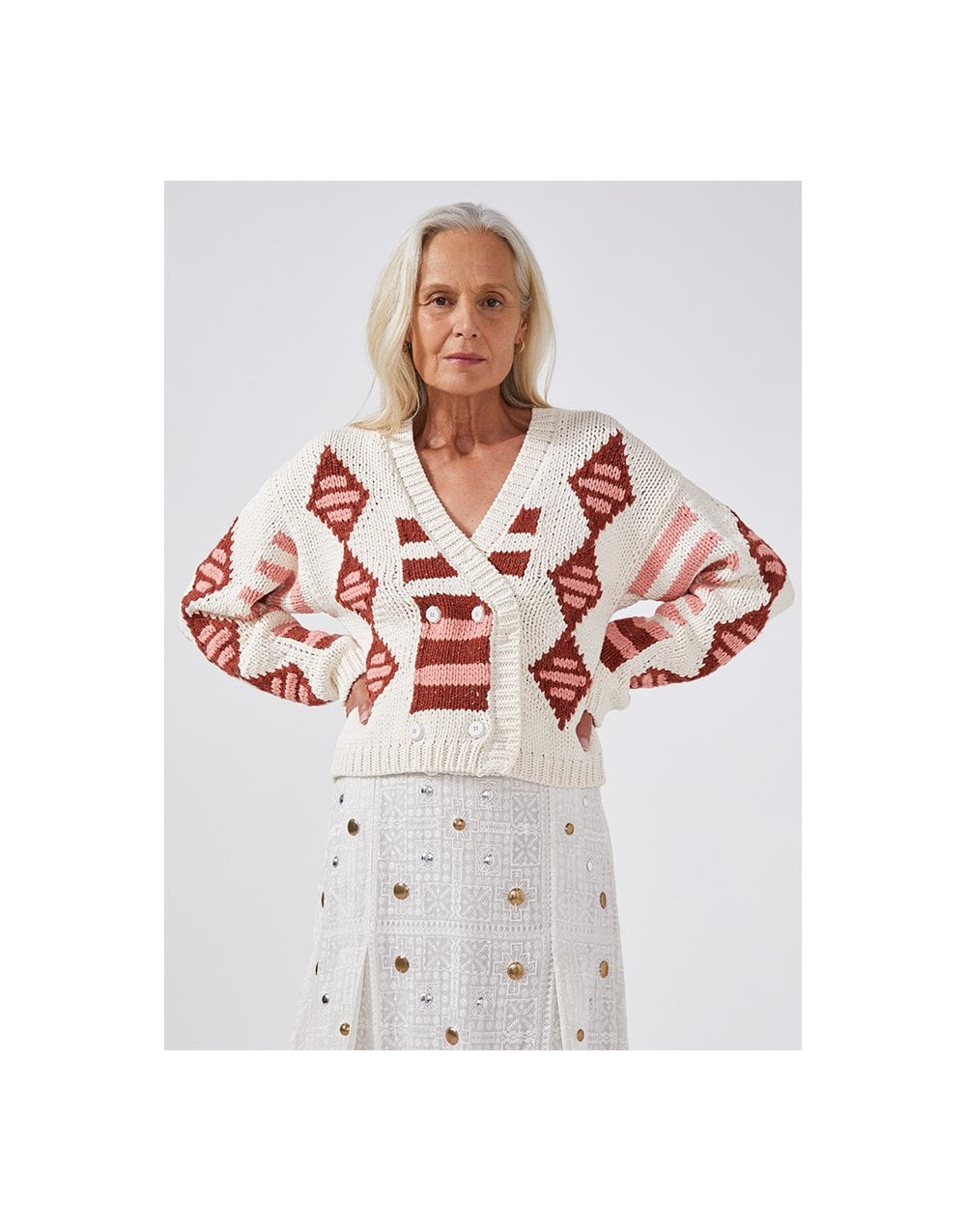 Hayley Menzies Hayley Menzies Nomad Knitted Crop Cardigan Col: Off White/pink, Size: