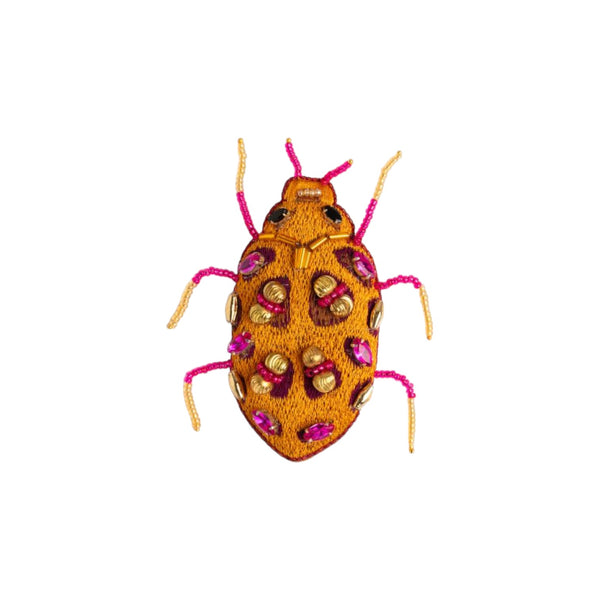 RE Brooch Beaded Jewelled Beetle Amber