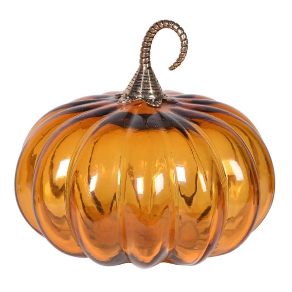 Or & Wonder Collection Amber Glass Pumpkin with gold stem
