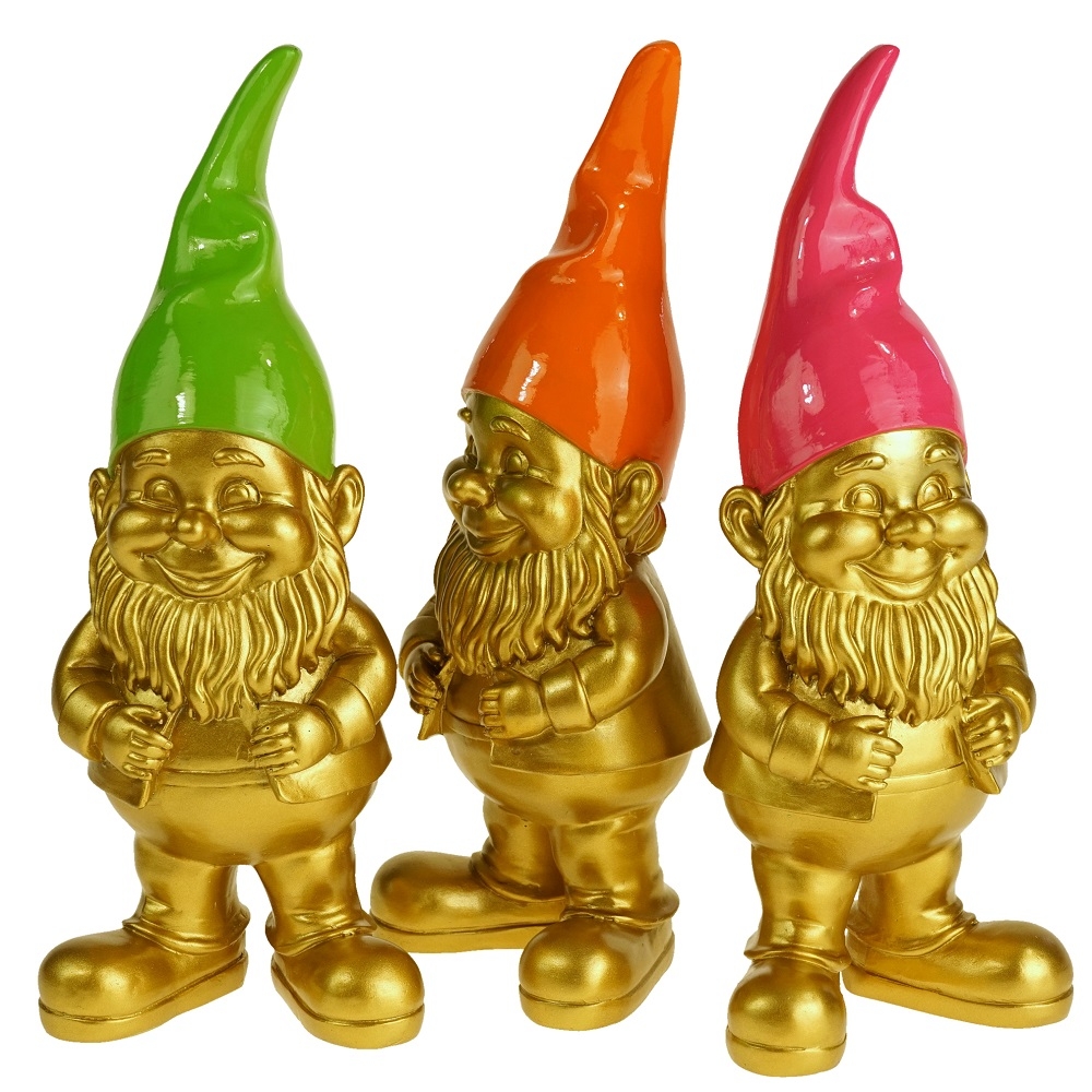 Werner Voss Large Golden Gnome Figure : Pink, Green or Orange