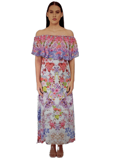 Inoa Como Ladybell Off The Shoulder Lilac Maxi Dress With Crystals