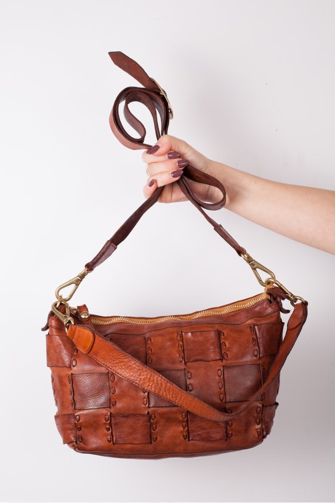 Campomaggi Crossbody Bag Cowhide With Woven In Cognac