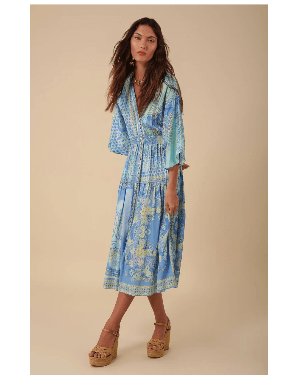 halebob-halebob-blue-sea-print-button-up-loose-sleeve-dress-size-l-col-blue