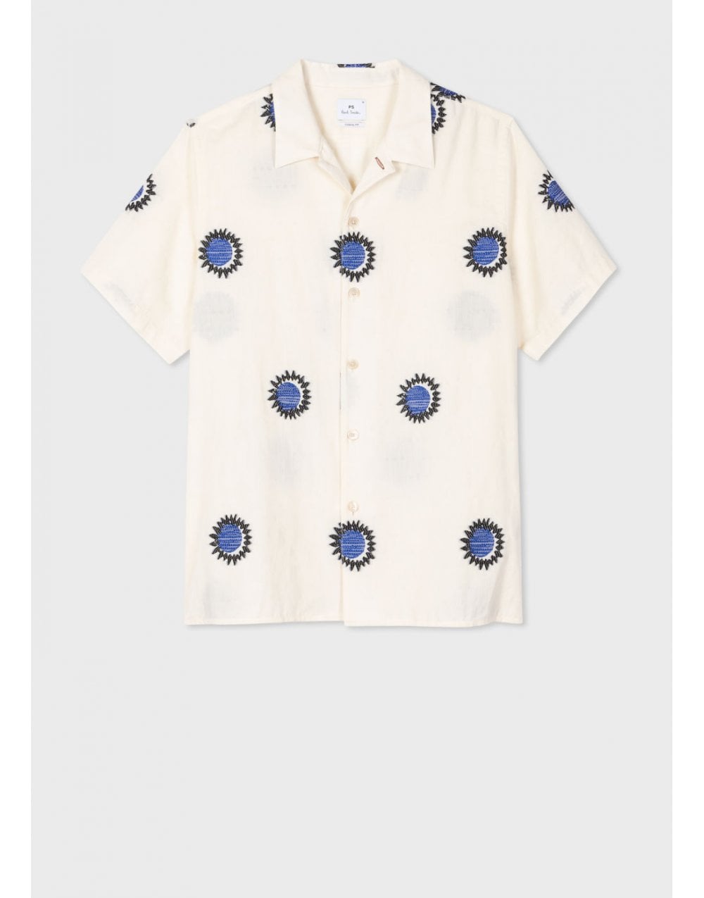 Paul Smith Paul Smith Ss Sun & Moon Embroidered Linen Shirt Col: 40 White/blu