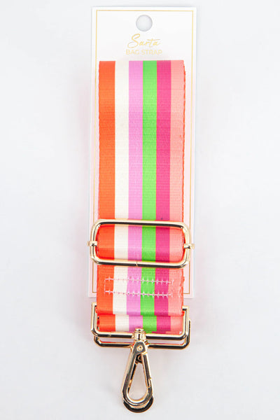 MSH Wide Multi Stripe Bag Strap In Pink & Lime