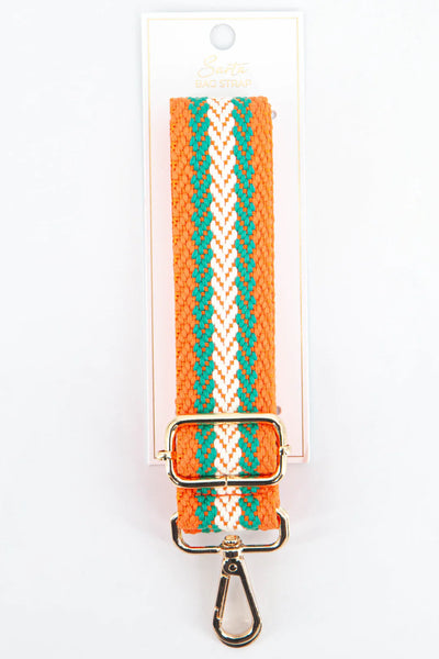 MSH Woven Contrasting Stripes Bag Strap Orange & Green