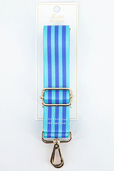 MSH Two Tone Alternating Stripe Bag Strap In Aqua & Blue