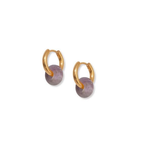 A Weathered Penny  Amethyst Hoops, Gold