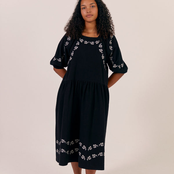 Sideline Heather Dress Black Embroidered