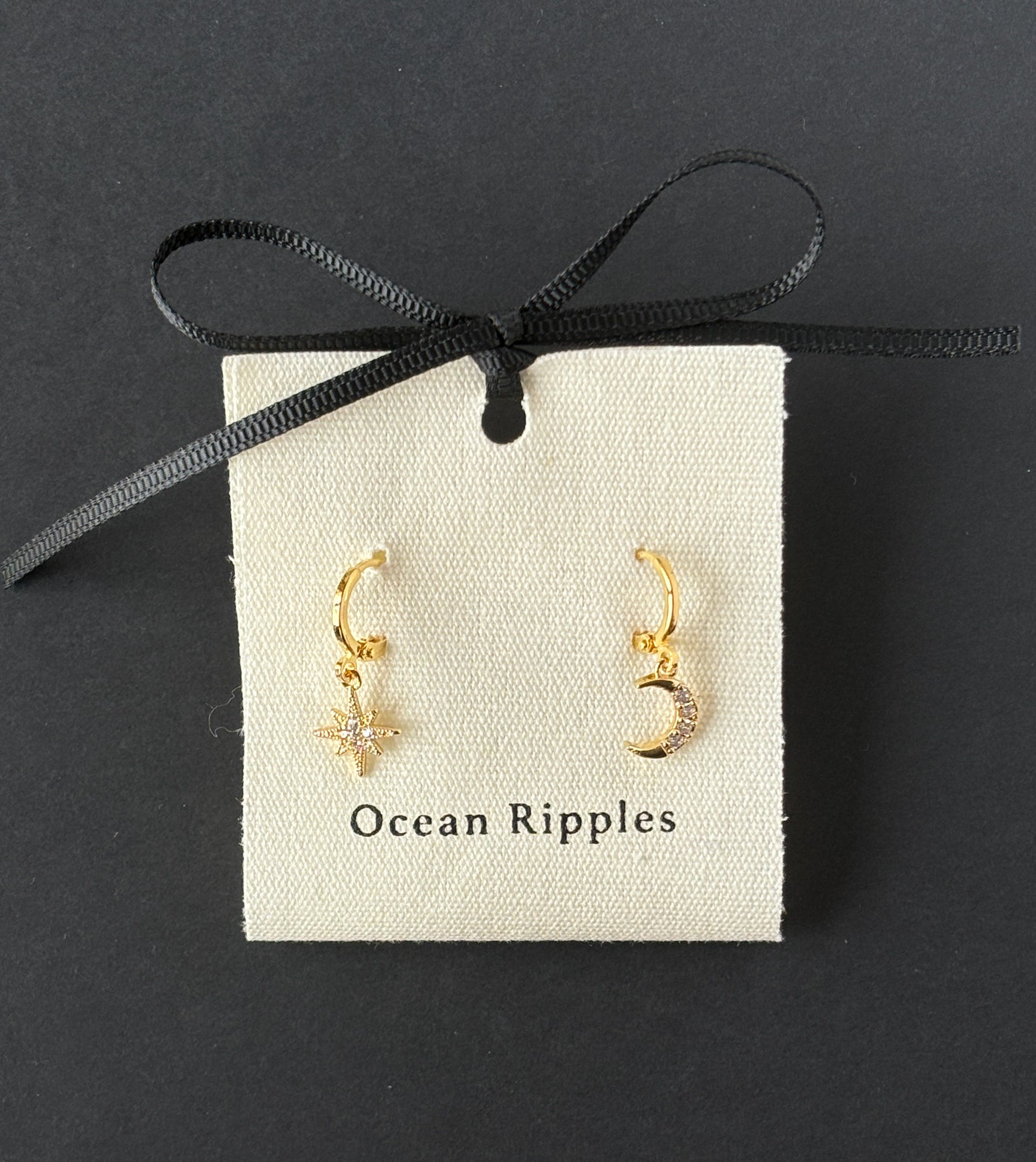 Ocean Ripples Star & Moon Zirconia B585 Earrings