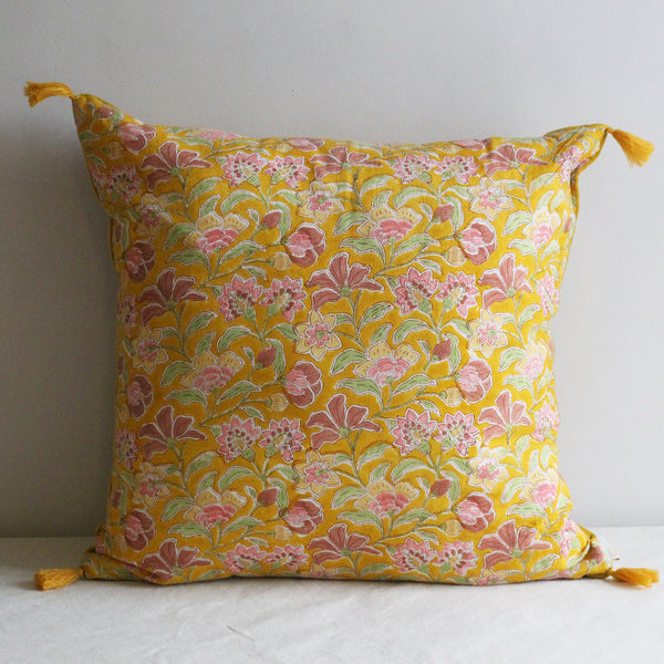 Bonheur du jour 'turmeric' Yellow Block Print Cotton Cushion Cover, 50 X 50 Cm