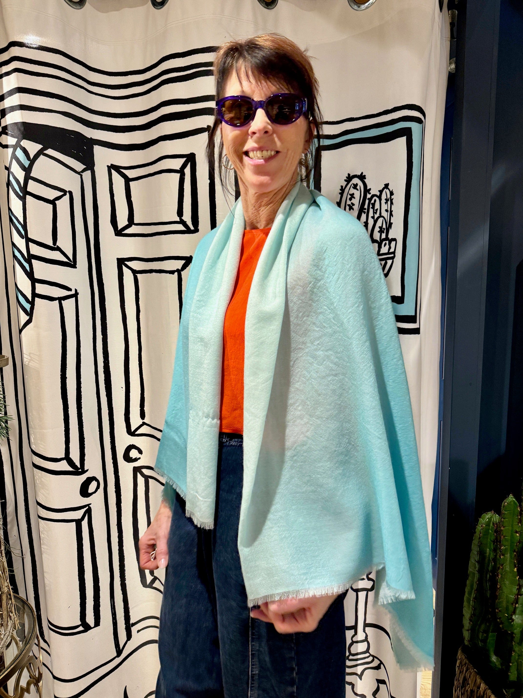 Not Shy Cashmere Ombre Scarf Turquoise
