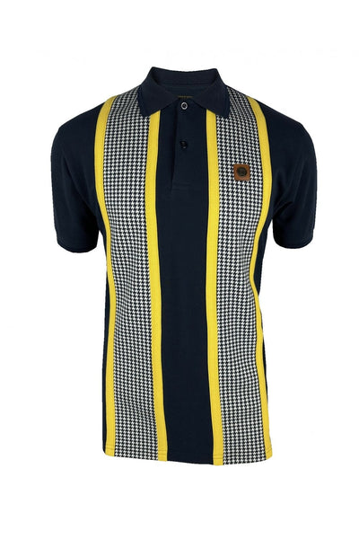 Trojan Taped Houndstooth Panel Polo In Navy