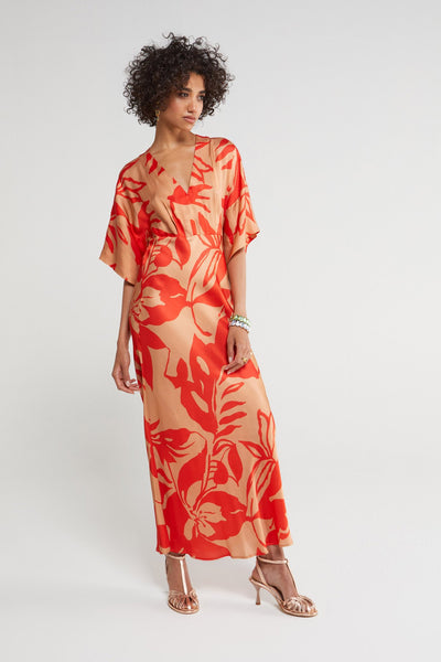 Ottod'Ame  Oriental Dress - Coral & Beige