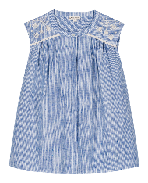 Louise Misha Duna Striped Embroidered Top - Blue