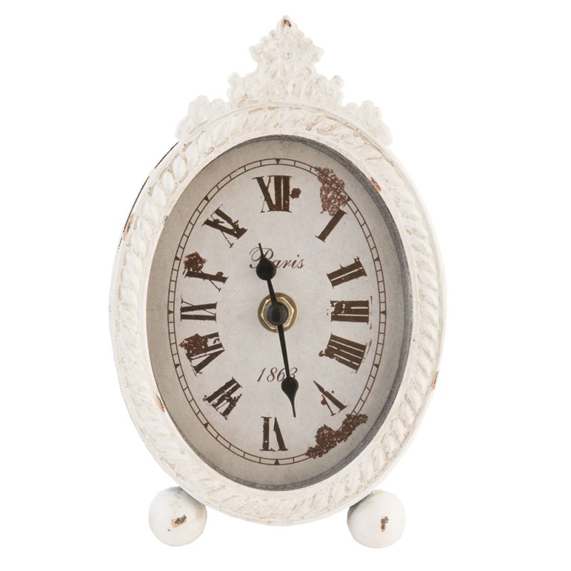 clayre & Eef Table Clock White Iron & Glass Oval 11x18 cm