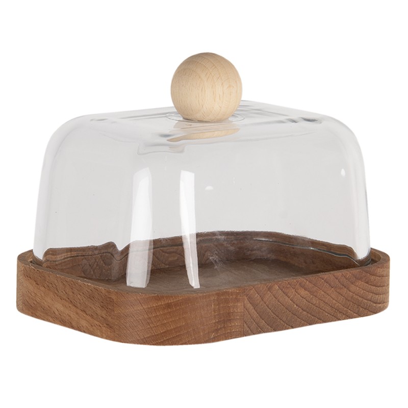clayre & Eef Glass and Wood Butter Dish