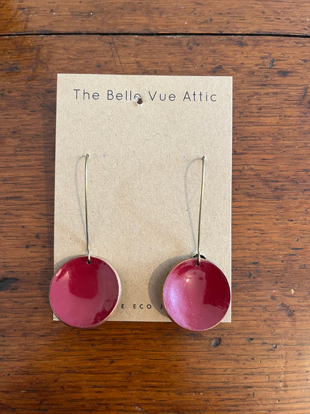 THE BELLEVUE ATTIC Domed Enamel Half Penny Earrings | Cherry Red