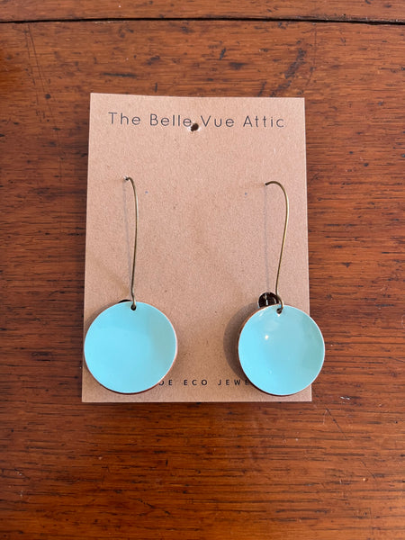 THE BELLEVUE ATTIC Domed Enamel Half Penny Earrings | Light Turquoise