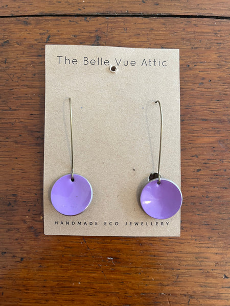 THE BELLEVUE ATTIC Domed Enamel Sixpence Earrings | Lilac