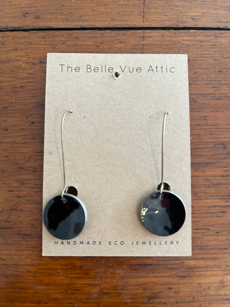 THE BELLEVUE ATTIC Domed Enamel Sixpence Earrings | Black