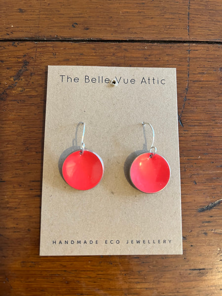 THE BELLEVUE ATTIC Domed Enamel Sixpence Earrings | Neon Coral