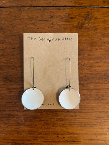 THE BELLEVUE ATTIC Domed Enamel Half Penny Earrings | White