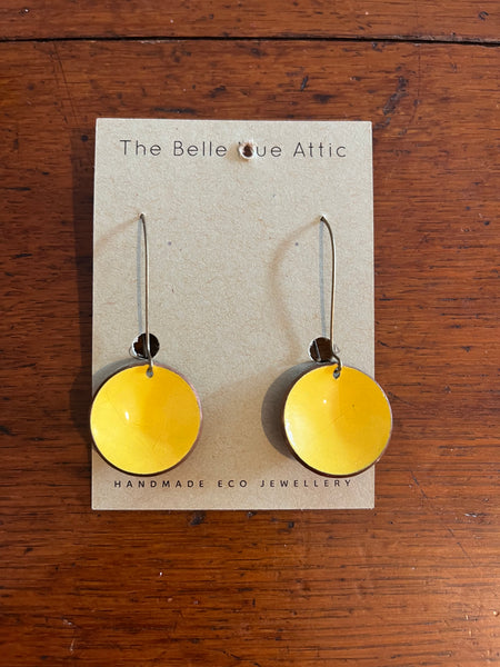THE BELLEVUE ATTIC Domed Enamel Half Penny Earrings | Yellow