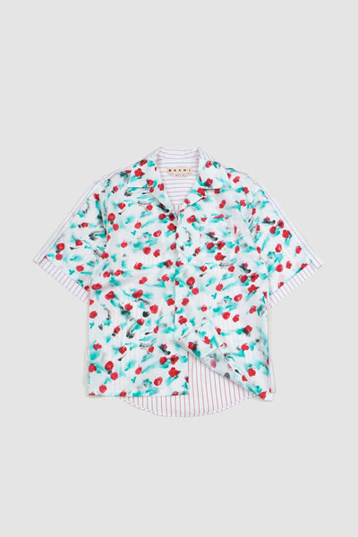Marni Cuban Collar Printed Shirt Reverie Poplin Lily White