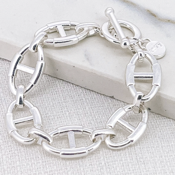 Envy Bracelet - Worn Silver Link Bar