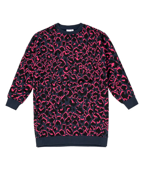 Scamp & Dude Navy With Black And Pink Shadow Leopard Oversized Tunic