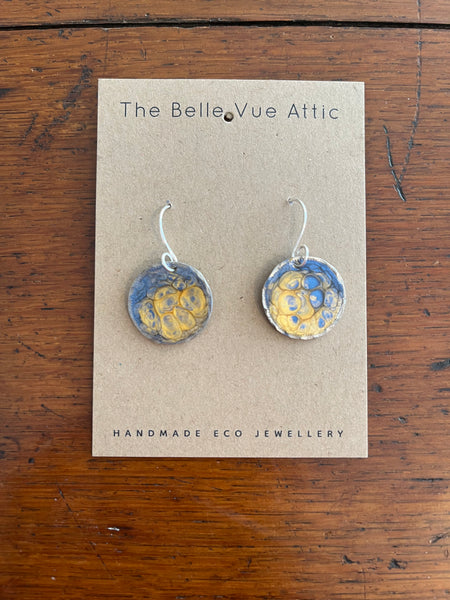 THE BELLEVUE ATTIC Domed Enamel Sixpence Earrings | Blue And Gold