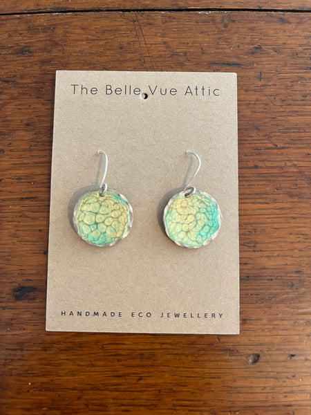 THE BELLEVUE ATTIC Domed Enamel Sixpence Earrings | Gold And Green