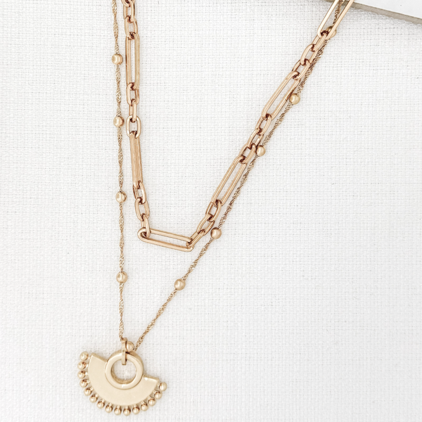 Envy Necklace - Short Gold Double Layer, Fan