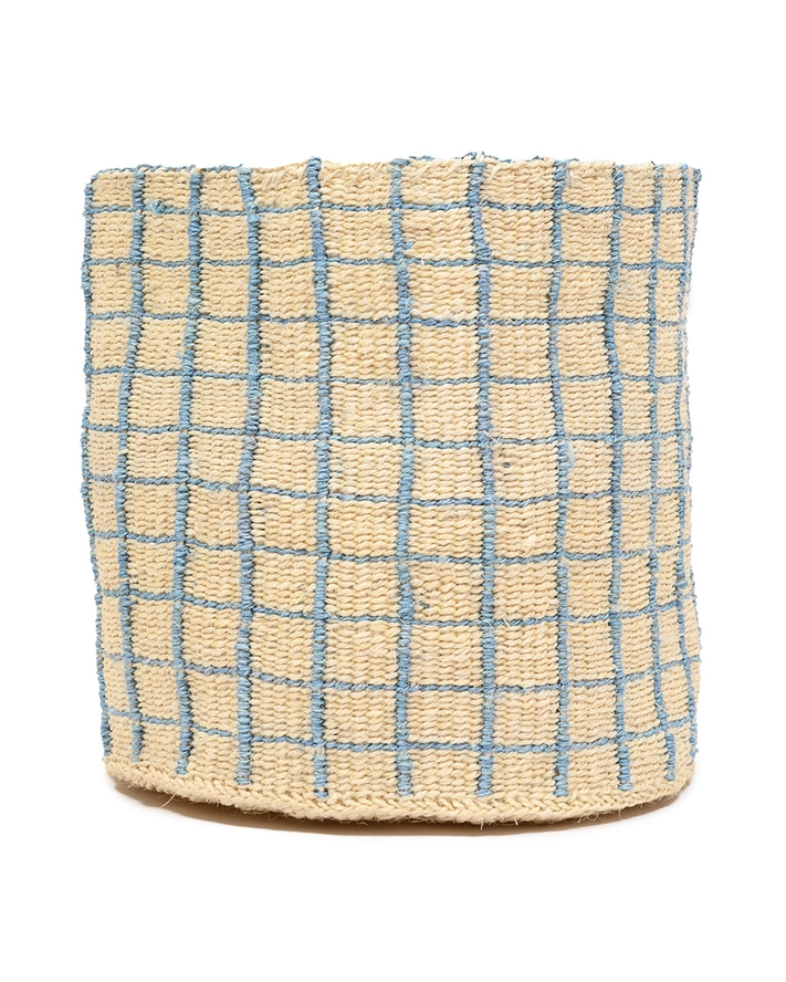The Basket Room Agiza - Blue and Yellow Check Woven Storage Basket - Small