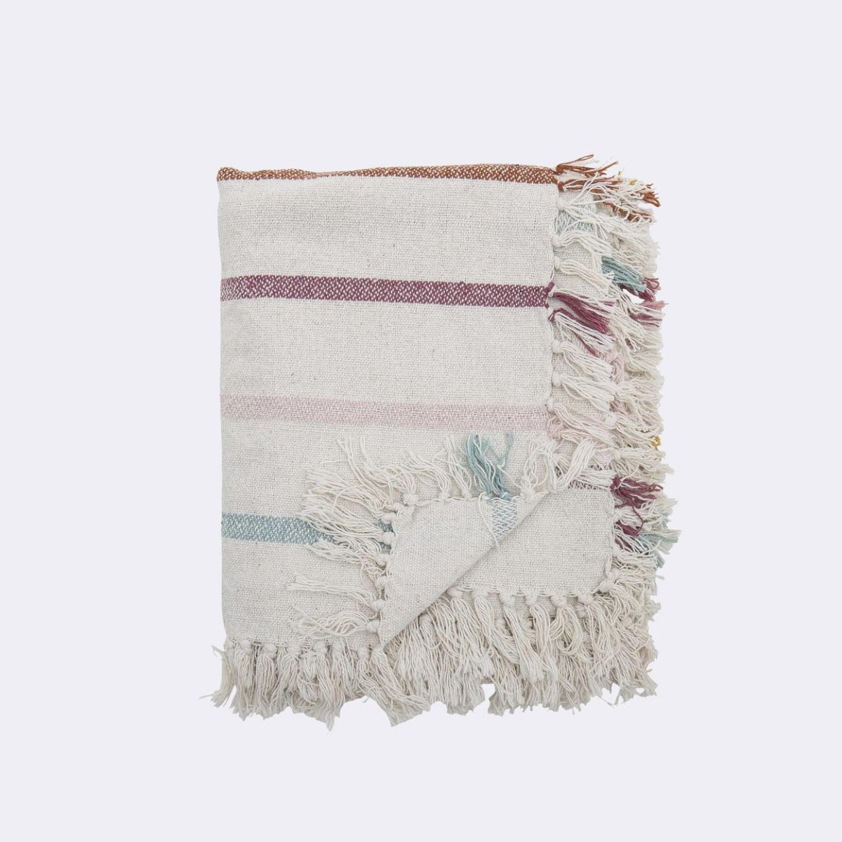 Bloomingville Organic Frey Recycled Cotton Throw Beige with Colorful Stripes