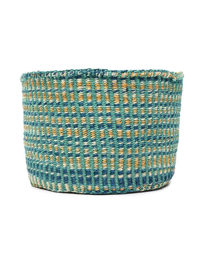 The Basket Room Leta - Turquoise and Gold Tie-Dye Woven Basket - Small
