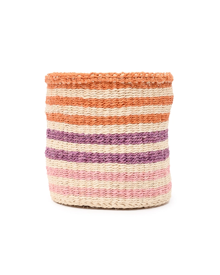 The Basket Room Safiri - Orange, Pink and Purple Stripe Woven Storage Basket - Small