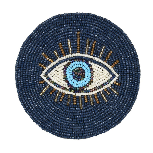 Distinctly Living Blue Beaded Eye Coasters - Set Of 4