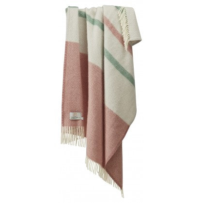 Tweedmill Pure New Wool Throw In Dusky Pink & Sea Green Stripe