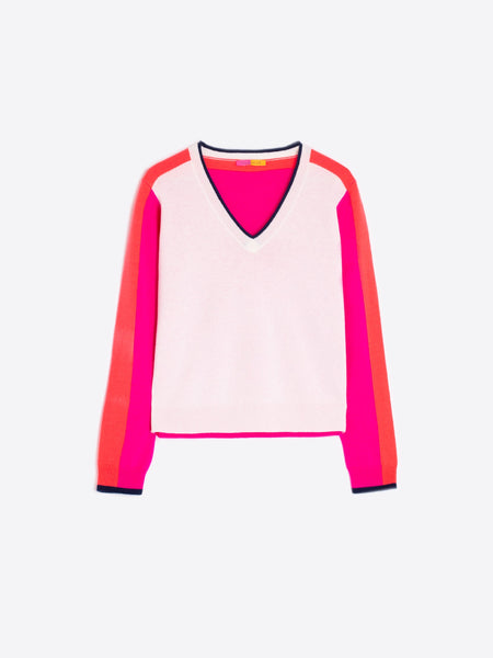Vilagallo Knitwear Sweater Cb V-neck Ecru&pink&orange