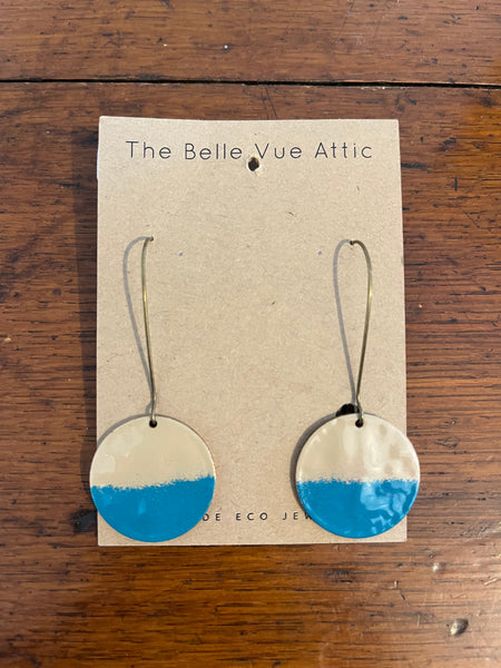 THE BELLEVUE ATTIC Enamel Half Penny Earrings | Latte And Turquoise