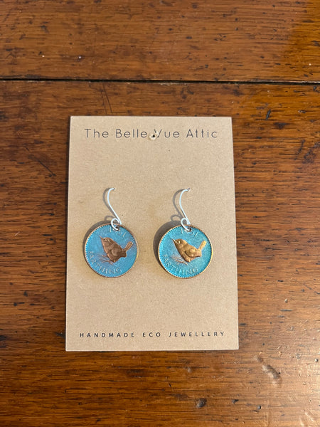 THE BELLEVUE ATTIC Painted Wren Coin Earrings | Turquoise